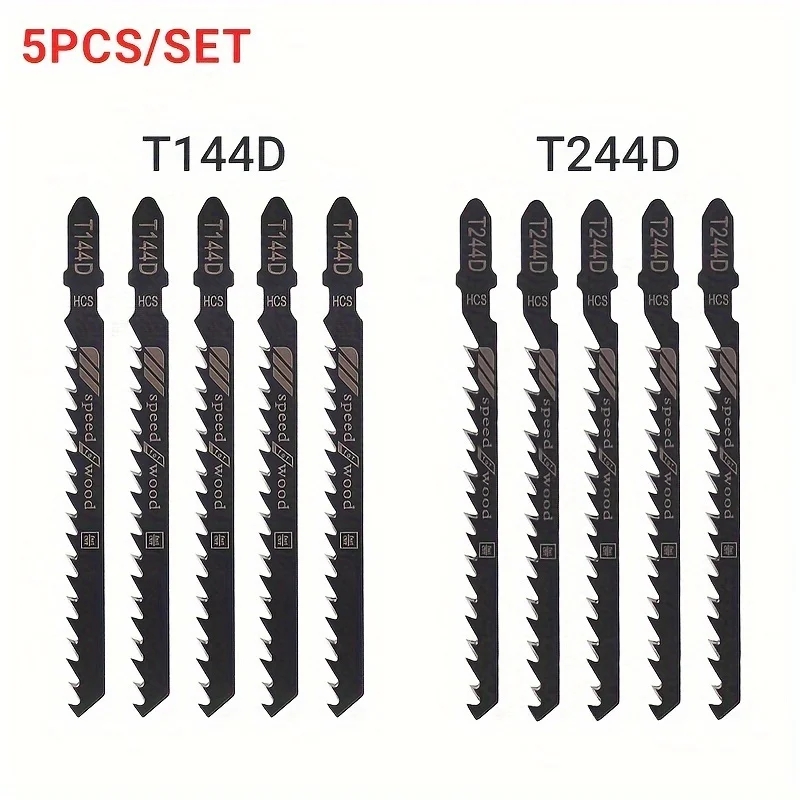 5 Pieces 100mm Jump Saw Blade T144d/T244d HCS Reciprocating Saw Blade Curve Saw Blade Set for High Speed Wood Cutting Green Pack