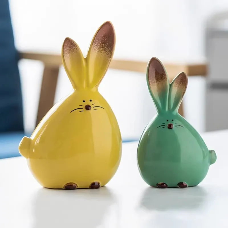 

2pcs Simple Cute Rabbit Ceramic Ornament Animal Desktop Decoration for Living Room Bedroom TV Cabinet Entrance Home Decor