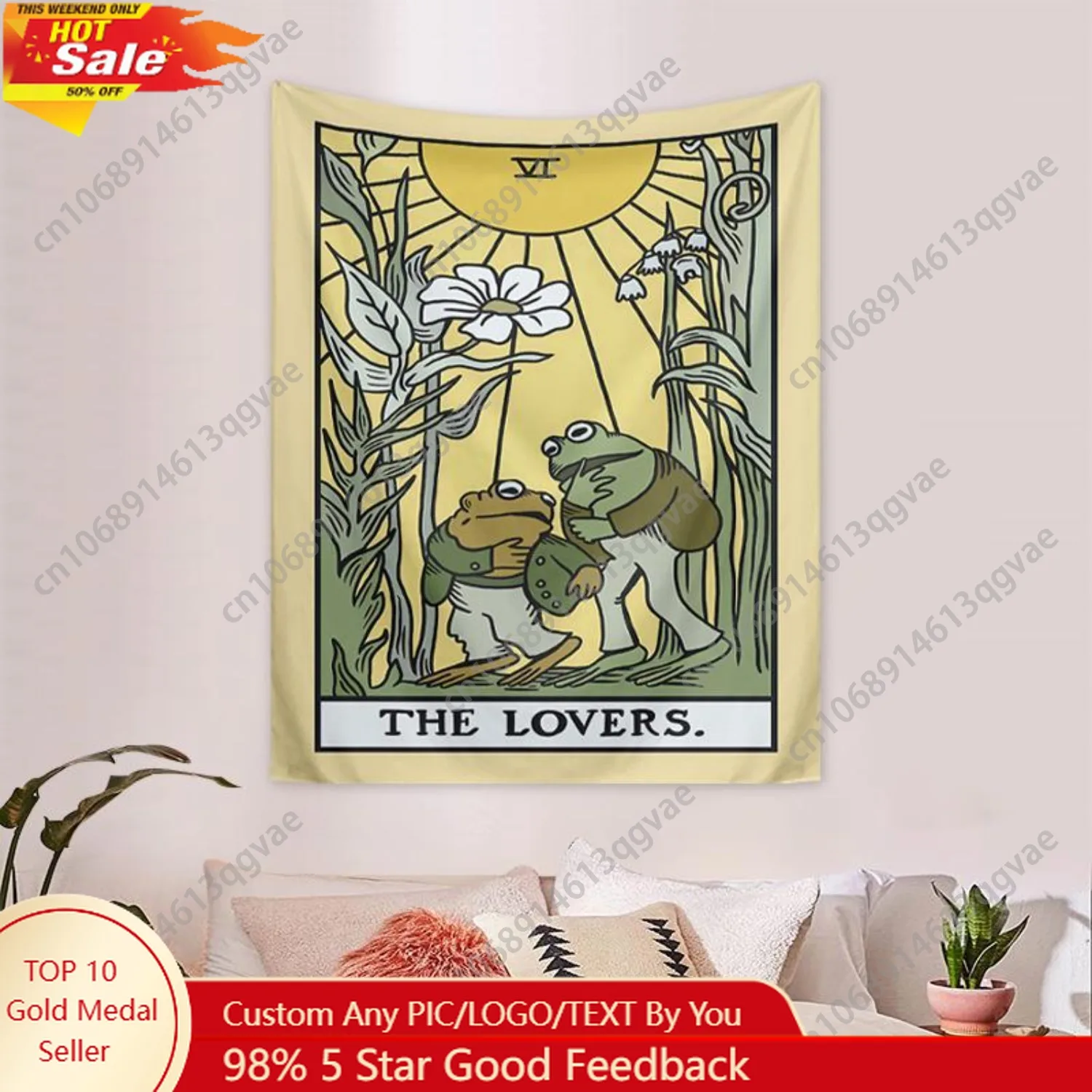 

Sunflower Plant & Frog Pattern Design Tapestry Wall Hanging Canvas with Mounting Kit Summer Wall Decoration Custom Decoration