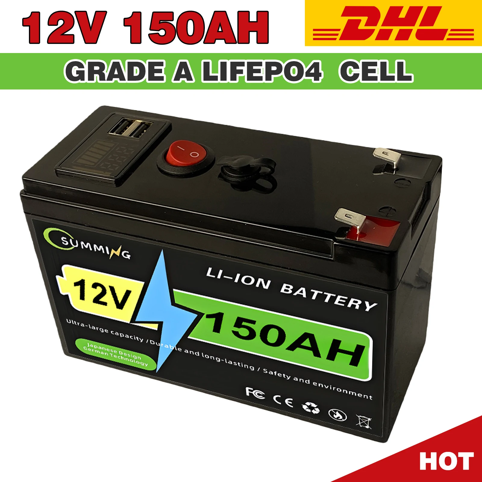 12V 220AH Lithium Battery with Built-in BMS Fit for Home Storage RV Off-Grid System Solar Power System Marine