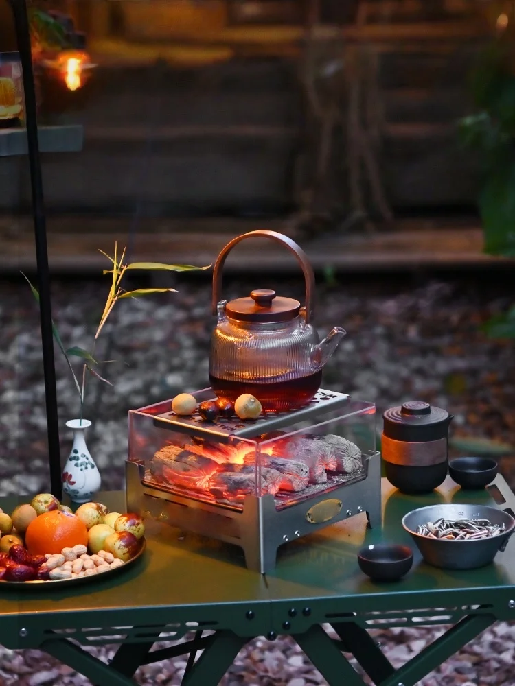 Picture 5: Class-Creamic Outdoor Camping Stainless Steel Fire Pit Fireplace Campfire Tea Brewing Wood Alcohol Bonfire Rack for Picnics