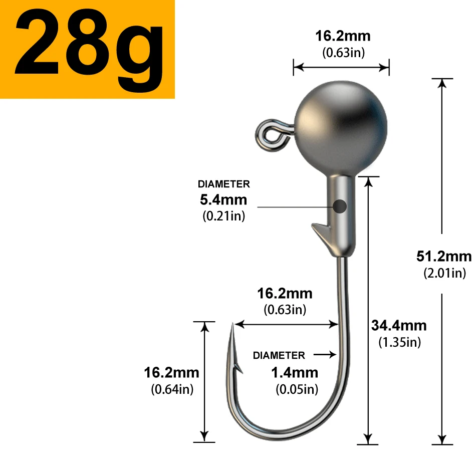 MrLurion 30pcs 1g 2g 3g 5g 10g 14g 18g 22g 25g 28g Vissen jigging hoofd haak, ronde kop rigs vishaak voor zachte worm crank lokt