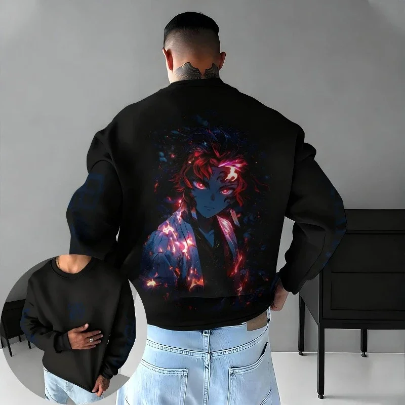 شيطان القاتل أنيمي كامادو تانجيرو مطبوعة سترة بدون غطاء 2026 الخريف/الشتاء الرجال Harajuku سترة رياضية غير رسمية برقبة مستديرة #3