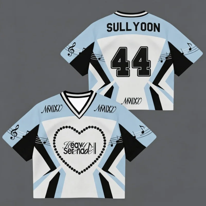 Replica Kpop Fan Family Matching Jersey T‑Shirt,3D Print Heart Music Note Graphic Mesh Short Sleeve Tops for Men Women Kids