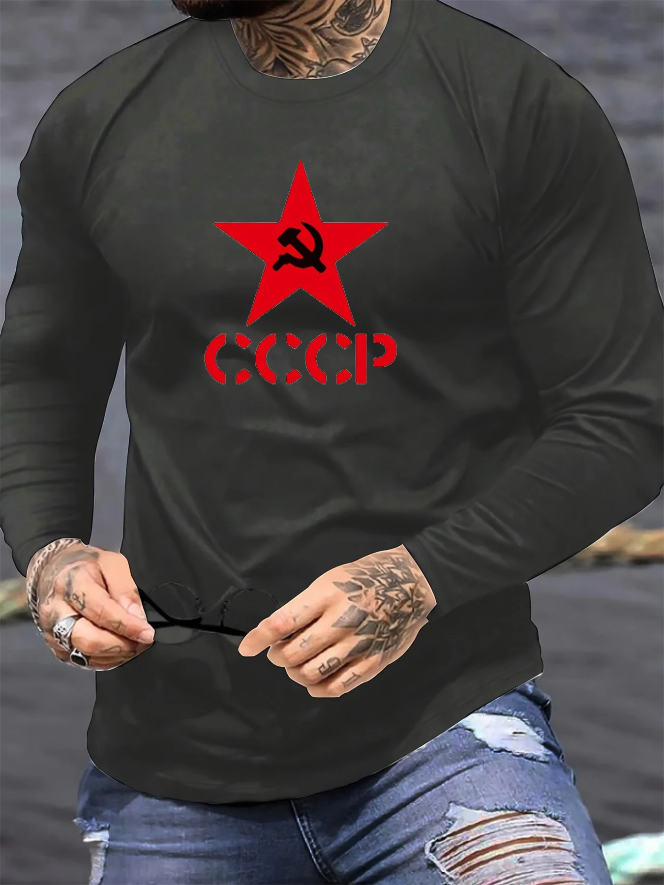 เสื้อยืดผู้ชายแขนยาวคอกลมผ้าฝ้าย 100% ทรงหลวมแฟชั่นพิมพ์ลายตัวอักษรสำหรับฤดูใบไม้ร่วงและฤดูหนาว สไตล์ลำลองอเนกประสงค์