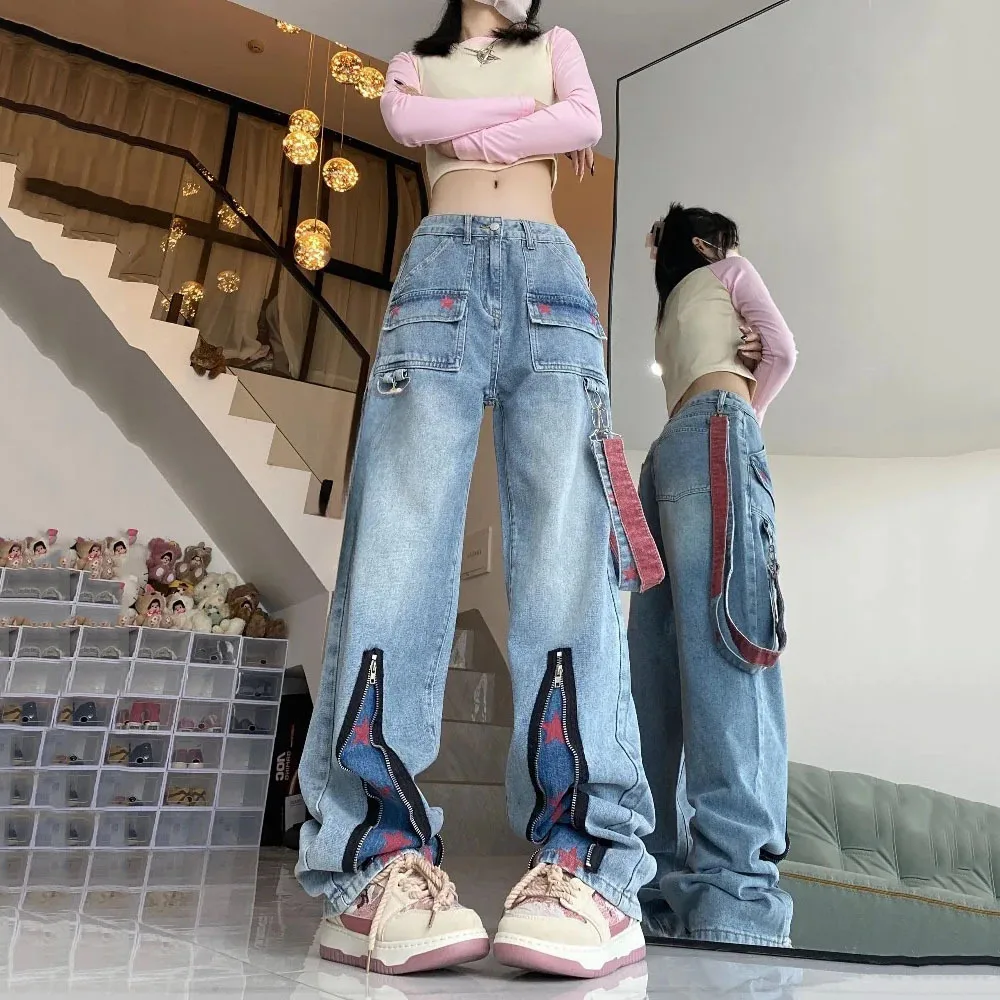 Ropa Harajuku de Hip Hop para mujer, pantalones vaqueros Vintage de estrella Y2k de los años 90, pantalones vaqueros de gran tamaño estéticos, pantalones vaqueros holgados de cintura alta 2000