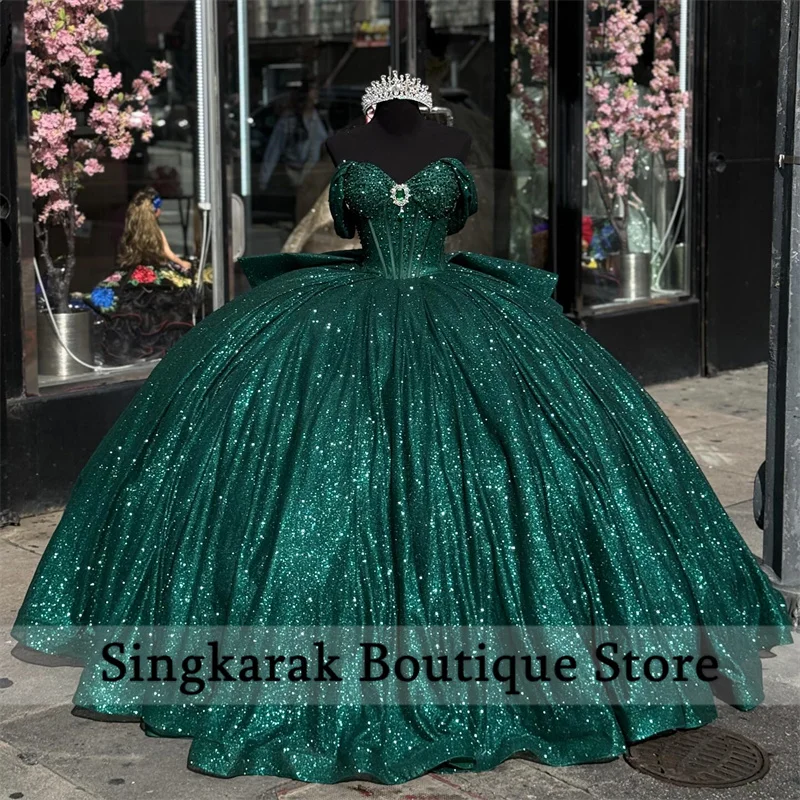 Princess Hot Pink Ball Gown Quinceanera Dresses Corset Gown Glitter Beads Rhinestones Birthday Party Sweet 16 Dress Customized