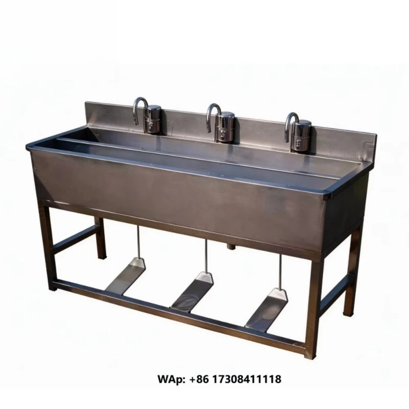 Foot Operated Hand Washing Sink Stainless Steel Pedal Type Handwash Basin for Slaughterhouse Hygiene Station