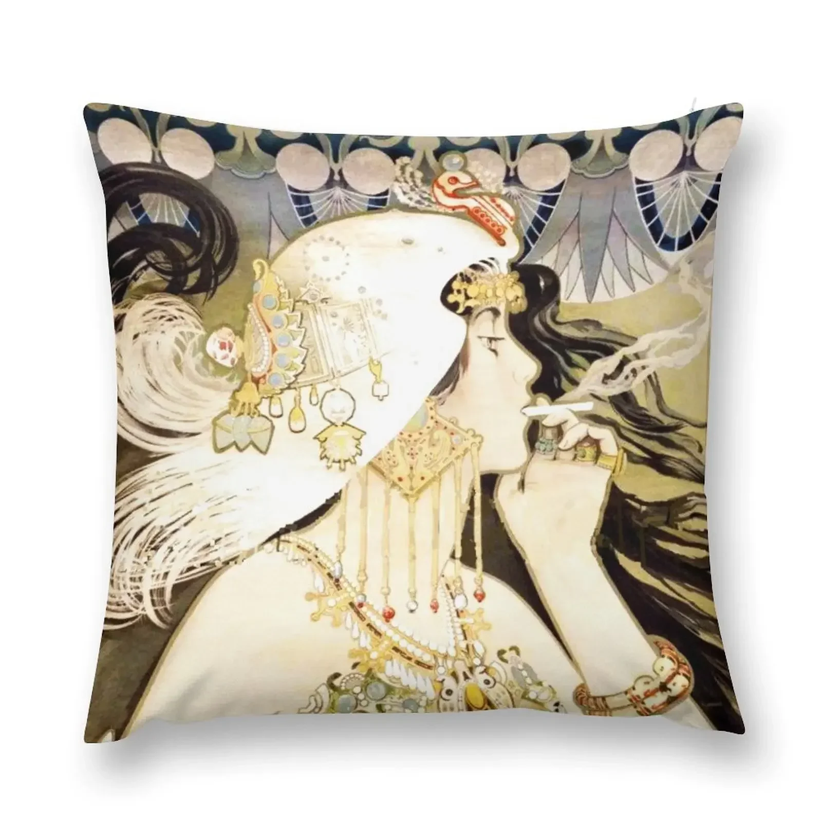 HD. Art Nouveau JOB Cigarette, by Manuel Orazi . HIGH DEFINITION Throw Pillow Decorative Cushion Cover bed pillows pillow