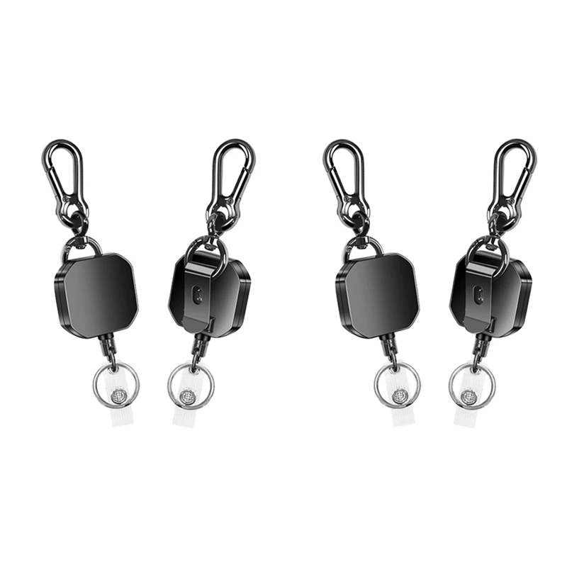 

ABGZ-4 Pack Retractable Keychain, Heavy Duty Metal ID Badge Holder Key Reel, Carabiner Keychain With Belt Clip