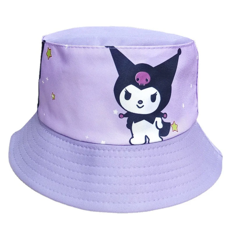 Sanrioed Kuromi Panama Hat for Kids Cartoon Fisherman Cap Anime Cute Big Ear Kids Bucket Hat Summer Outdoor Sun Protection Hat