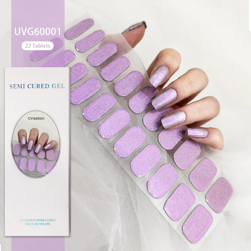 22Tips Nude Semi-Cured Gel Nail Patch Slider Adesivo Impermeável de Longa Duração Aurora Full Cover Gel Nail Stickers Lâmpada UV Necessária