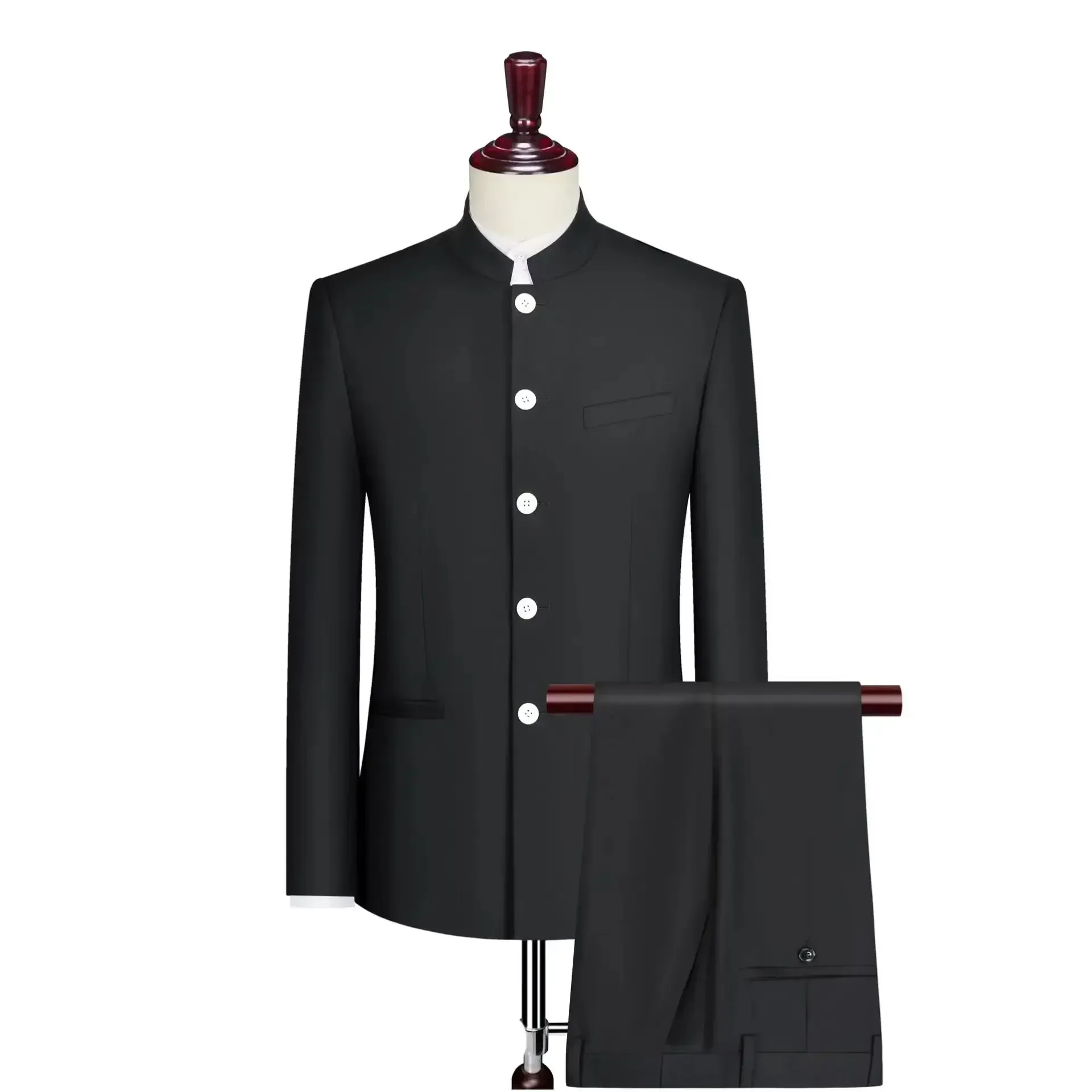 Elegant Slim Fit Formal Men\'s Chinese Suit Stand Collar 2 Pieces Suits Formal Traditional Uniform for Wedding Business