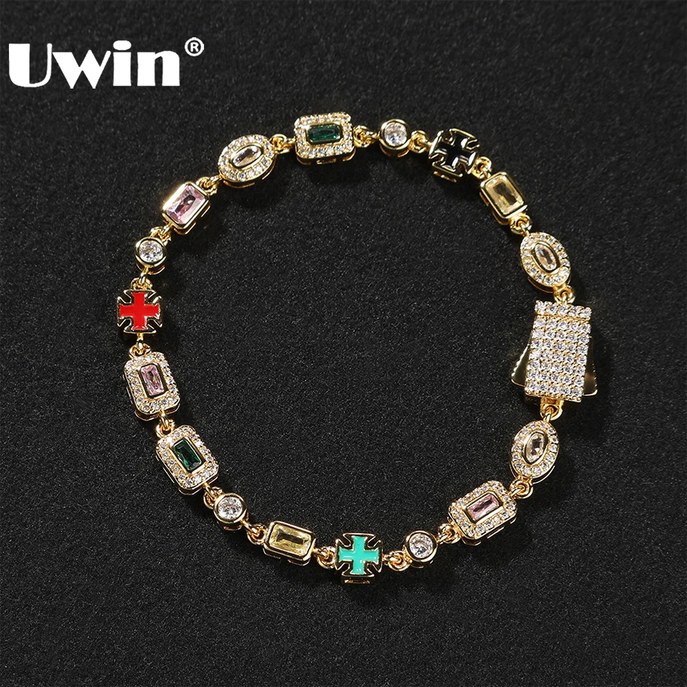 

UWIN 6MM Slim Colorful Gemstones Bracelets for Men Women Iced Out Cubic Zirconia Chain Bracleets Fashion Jewelry for Gift