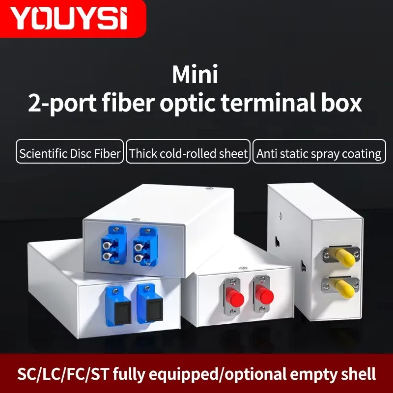 

YOUYSI Mini 2-Port Fiber Optic Terminal Box Thickened 2-core SC Fiber Optic Cable Splicing Box ST/FC/LC