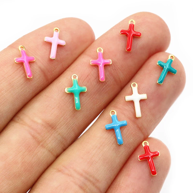 20pcs 10x6mm Enamel Small Cross Charms Pendant Stainless Steel DIY Jewelry Making Accessories Findings for Bracelet Earrings