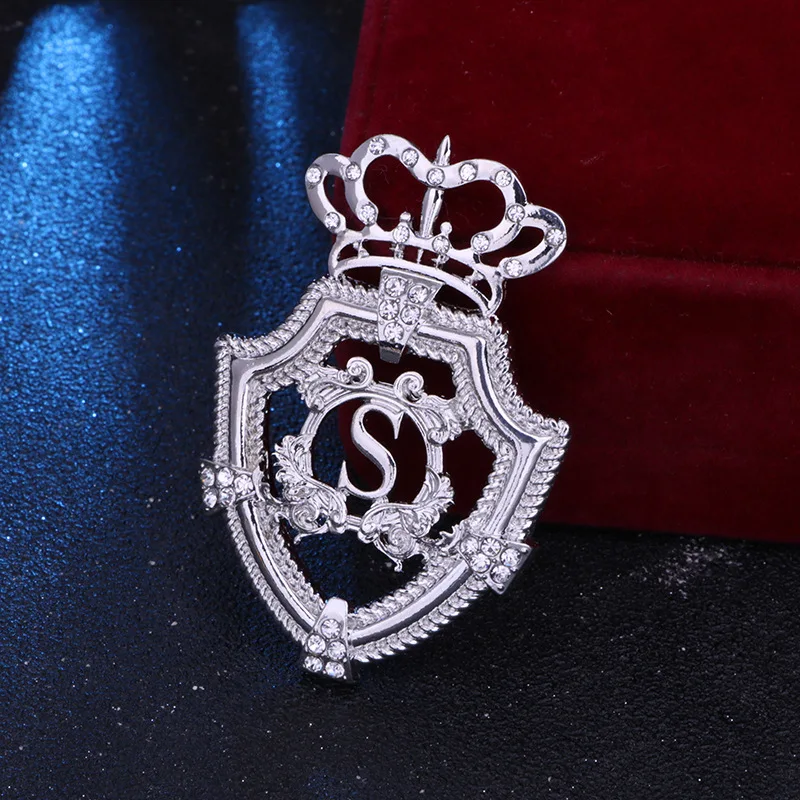 Neue Metall Kristall Krone Brosche Englisch Brief Gold Silber Farbe Anstecknadeln männer Anzug Corsage Mode Broschen für Frauen schmuck – Detail 3