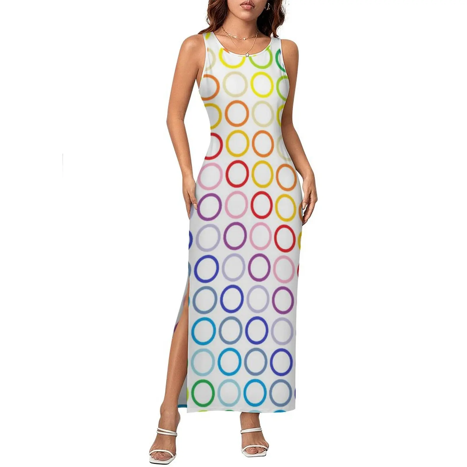 Robe moulante à cercles arc-en-ciel, imprimé cercle drôle, Slim, Sexy, Maxi, sans manches, esthétique, grande taille 3XL 4XL, été
