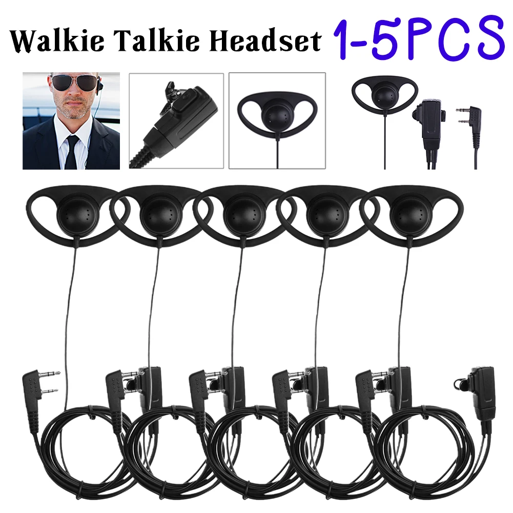 2 دبوس سماعة رأس لاسلكية مع ميكروفون PTT D-شكل سماعة أذن ملحقات سماعة الرأس لراديو Baofeng Kenwood Puxing TYT #1
