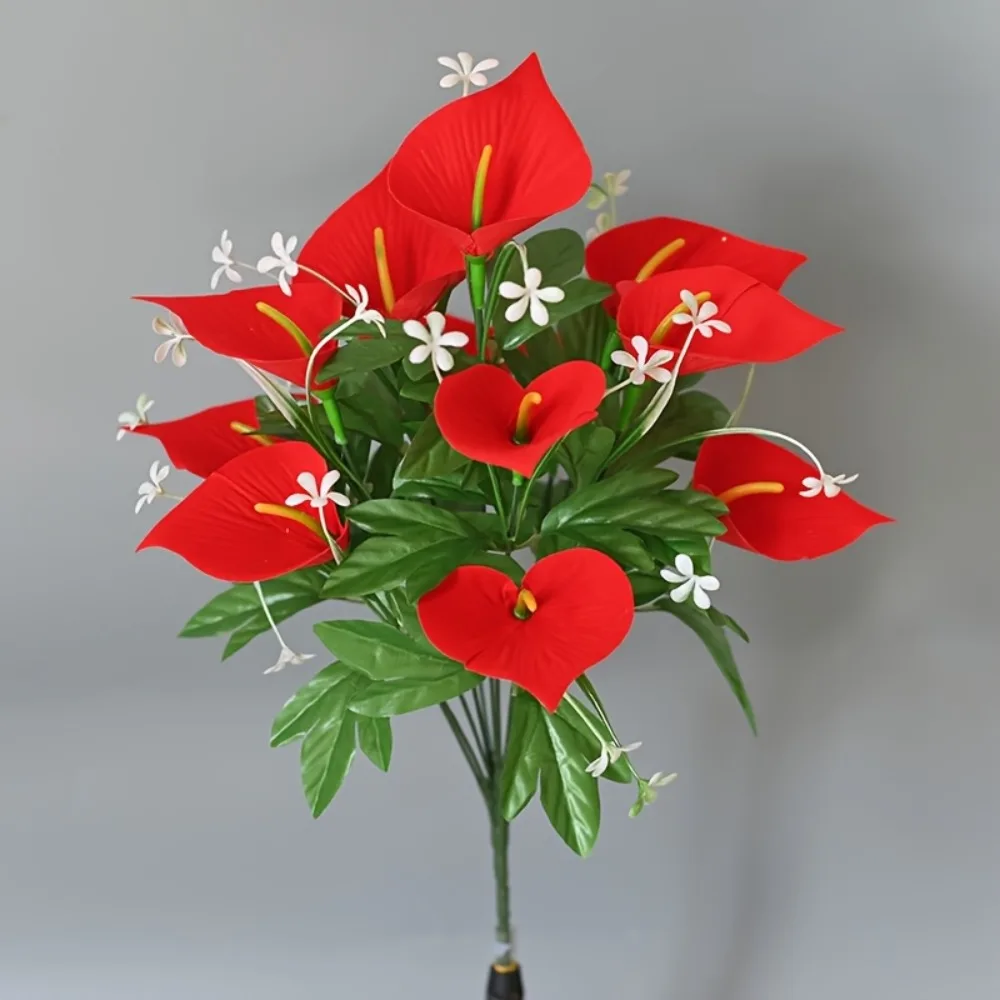 2 Stück künstliche Gladiolen, realistische künstliche Blumen für den Außenbereich mit roten Blütenblättern und grünen Blättern für die Dekoration von Zuhause, Friedhöfen und Hotels – Detail 4