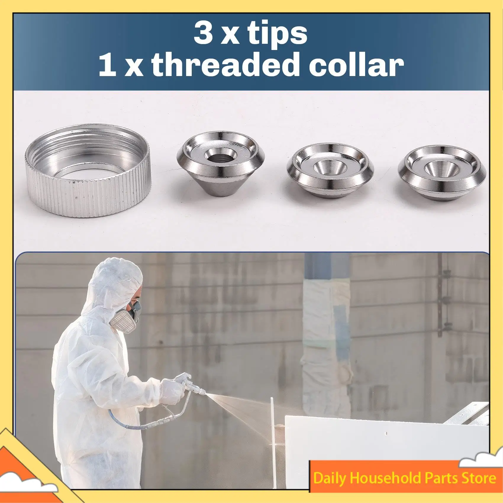 Texture Sprayer Orifice Tip Set,3 Nozzle Tips,Threaded Collar For Wal-Board Drywall Texture-Pro 200 Hopper Machine HOT!