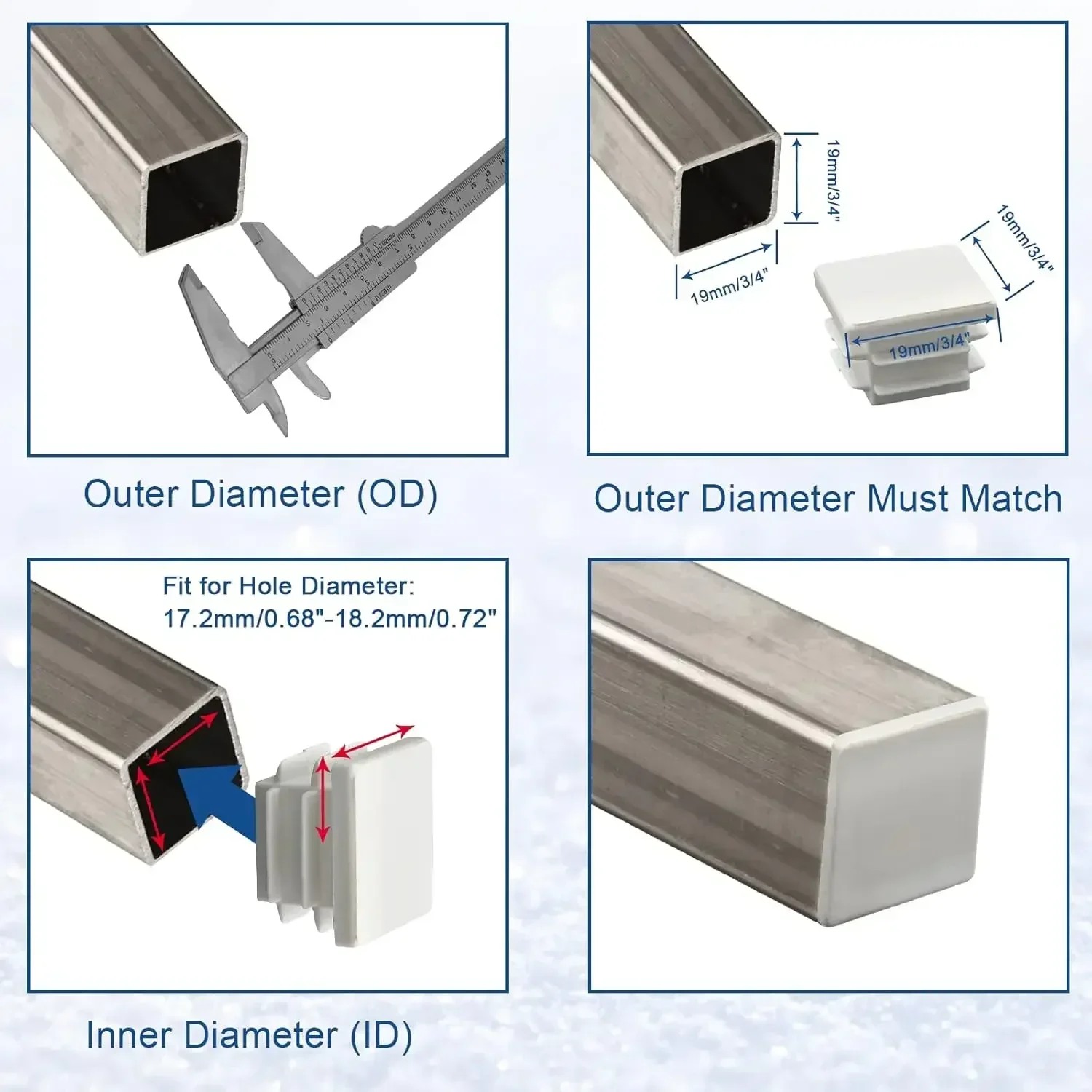 16PC Plastic White pipe plug Square Rectangle Blanking End Caps Tube Pipe Inserts Bung Anti-slip Chair Leg Caps Floor Protection