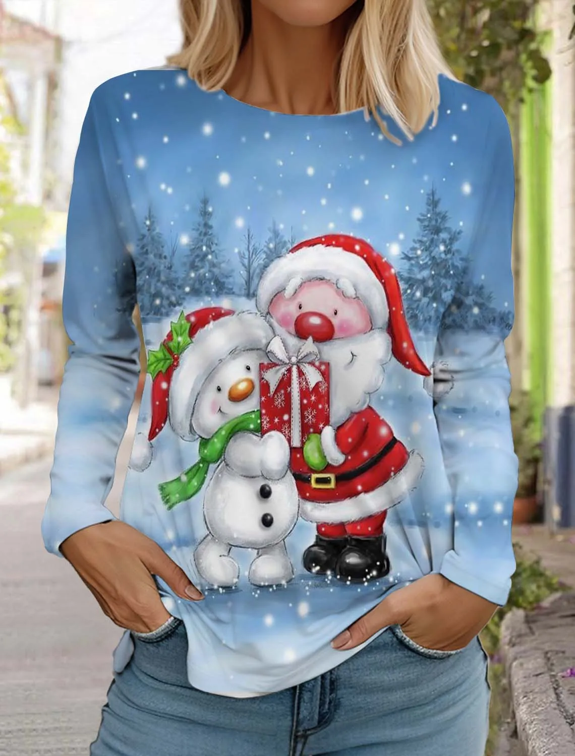 Fashion Christmas Women\'s Long Sleeve Snowman 3D Pattern T Shirt Autumn Fashion 2024 Women\'s Tops Harajuku Pullover Clothing