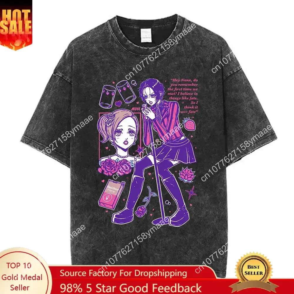 

Nana Osaki Japanese Manga Vintage Washed T Shirts Men Women Women Harajuku Hip Hop Short Sleeve T-shirt 100% Cotton Oversized T-