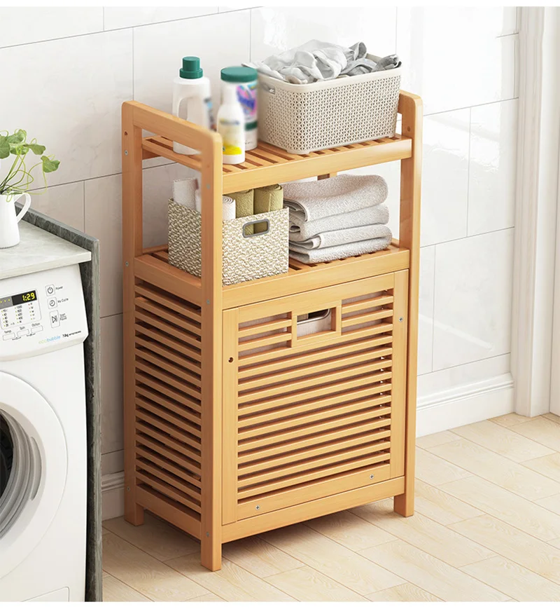 Solid Wood Bathroom Clothing Storage Rack Multi-Functional Multi-Layer Floor-to-Ceiling Dirty Clothes Basket