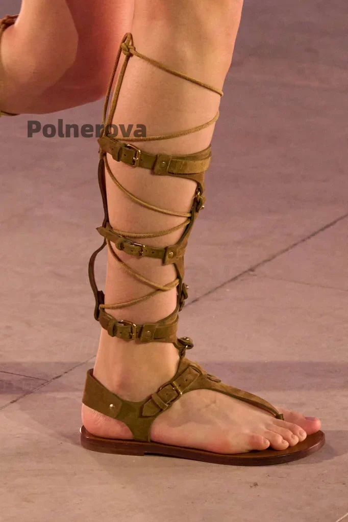 Clip Toe Flat Sandals Women Roman Style Hollow Cross Strap Leather Buckle Strap Summer Boots Ladies Trendy Party Runway Shoes