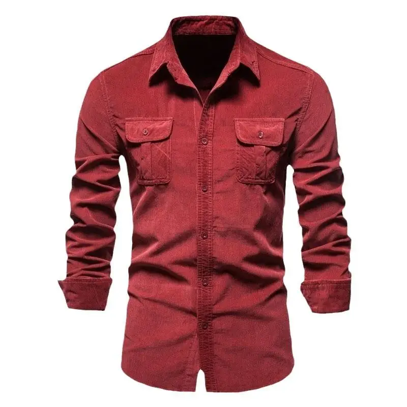 Men's Long Sleeve Cotton Corduroy Shirt Autumn Fashion Simple Style Pocket Design Non-deformable Other Material 100%