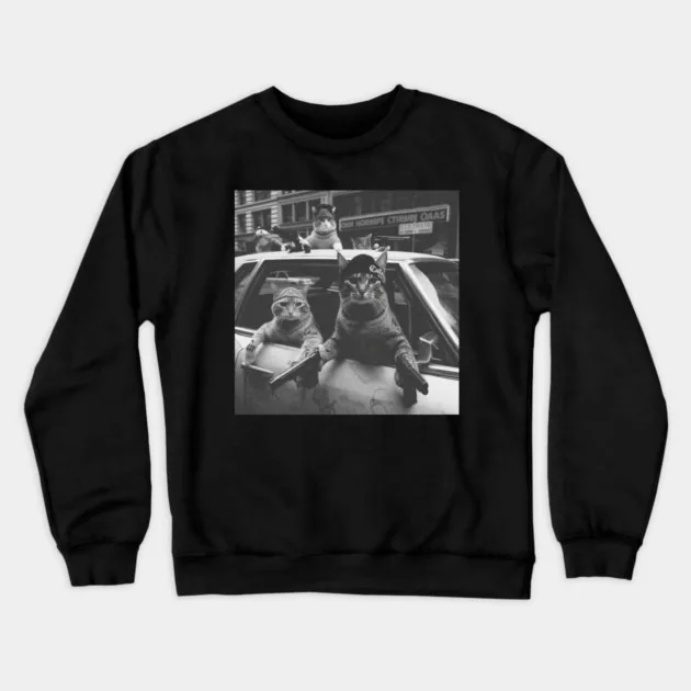 

Autumn and Winter Hilarious Gangster - Cat Tribute Sweatshirt, "Gangster Cats in Car Graphic" for A Trendy Look
