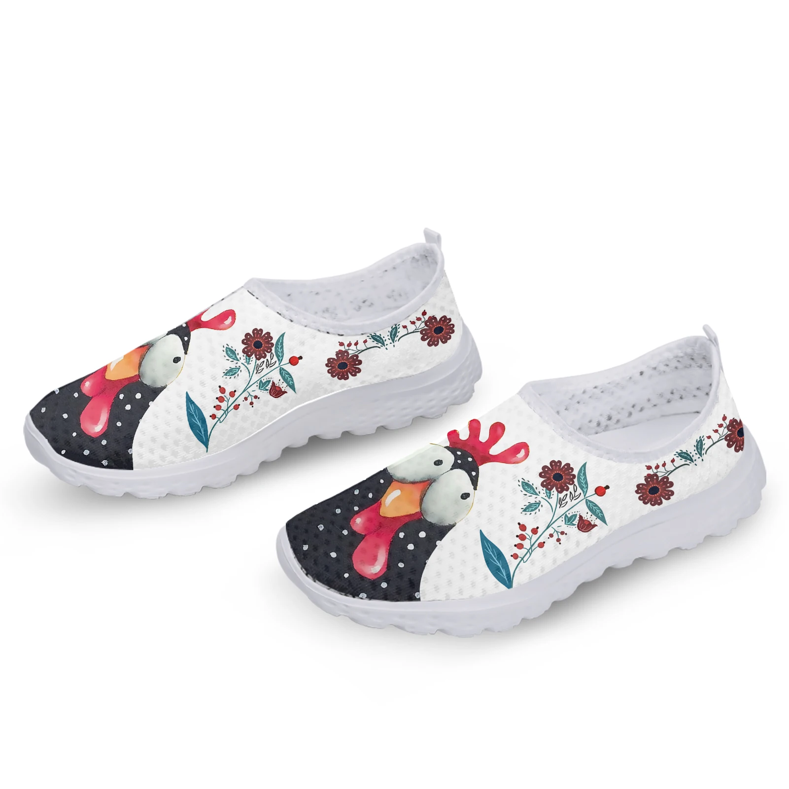 INSTANTARTS Cute Cartoon kogut nadruk w kwiaty buty oddychające sneakersy Slip-on Light antypoślizgowe mieszkania miękkie dno obuwie