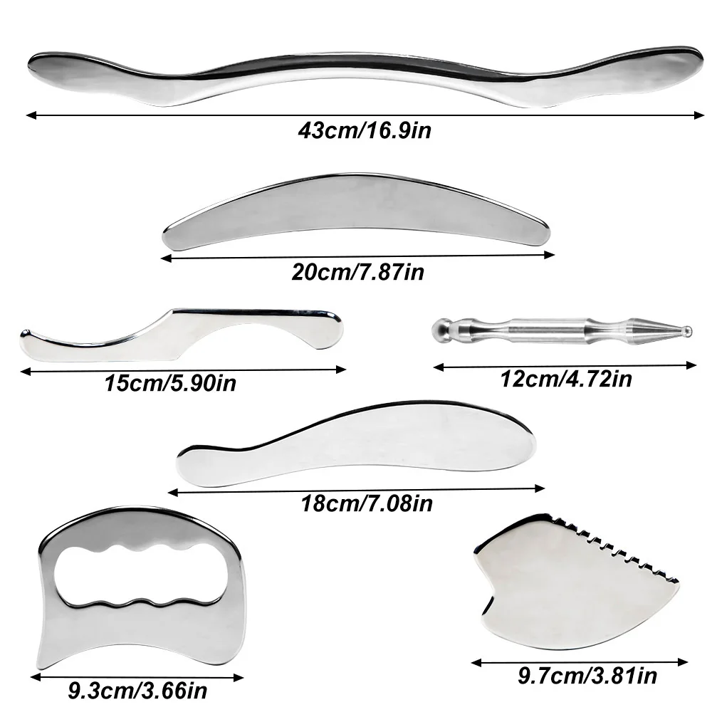 4/7Pcs ze stali nierdzewnej Gua Sha skrobanie urządzenie do masażu IASTM narzędzia świetne narzędzie do mobilizacji tkanek miękkich dla całego ciała