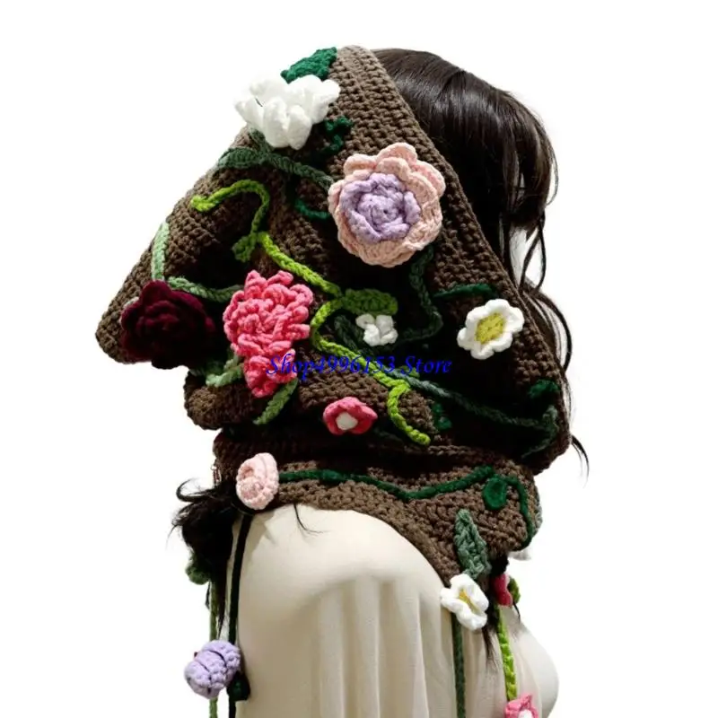 

Q0KE Ladies Forest Flower Blossomed Hooded Hat Large Brimmed Warm Headgear