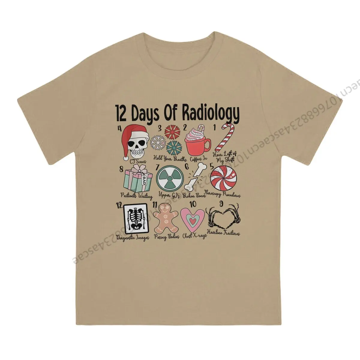 Vintage Christmas 12 Days Of Radiology Xray Christmas T Shirt Men Tees Summer Clothing Cotton Crewneck TShirt