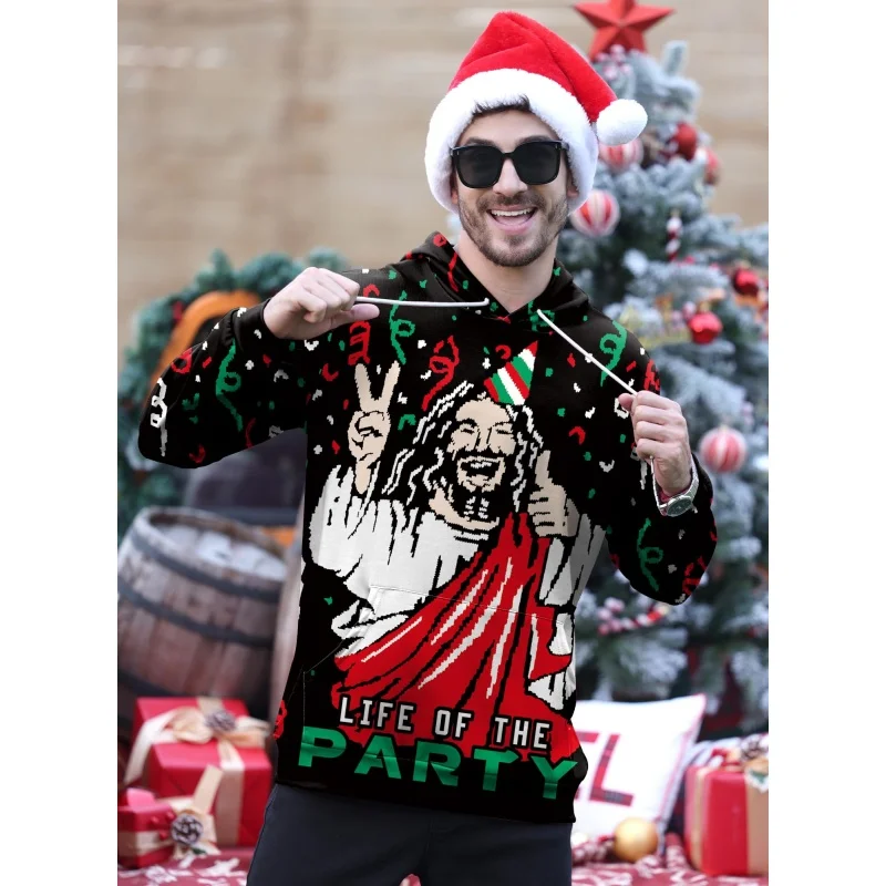 ثلاثية الأبعاد مطبوعة سانتا كلوز يسوع الألبكة هوديي للرجال عيد الميلاد نمط كم طويل بلايز عادية البلوز البلوز فضفاض هوديس