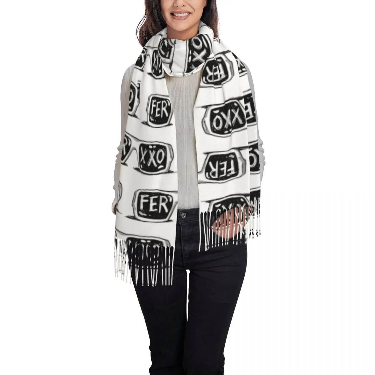 Feid Ferxxo Singer Tour Logo Fun Music Album Scarf Tassel Scarves for Women Soft Warm Shawls and Long Fall Winter Shawl Wraps