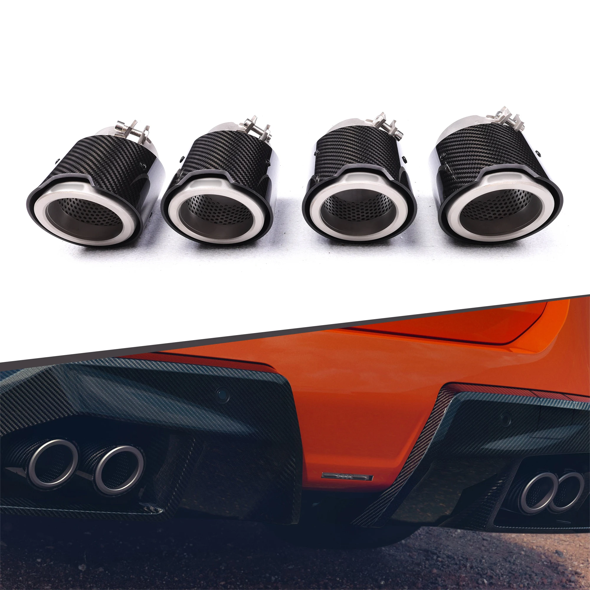 

Sliver Carbon Fiber Exhaust Tips Quad Set Performance Upgrade for BMW G90 M5 2024+