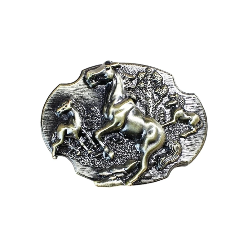 652F Western Horse Pattern Belt Buckles Detachable Creative Unisex Buckles Belt for Western Themed Parties