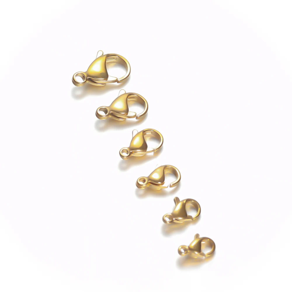 Semitree-cierres de langosta de acero inoxidable, 25 piezas, 12mm, 13mm, 15mm, Color dorado, conectores de gancho, accesorios para hacer joyas DIY