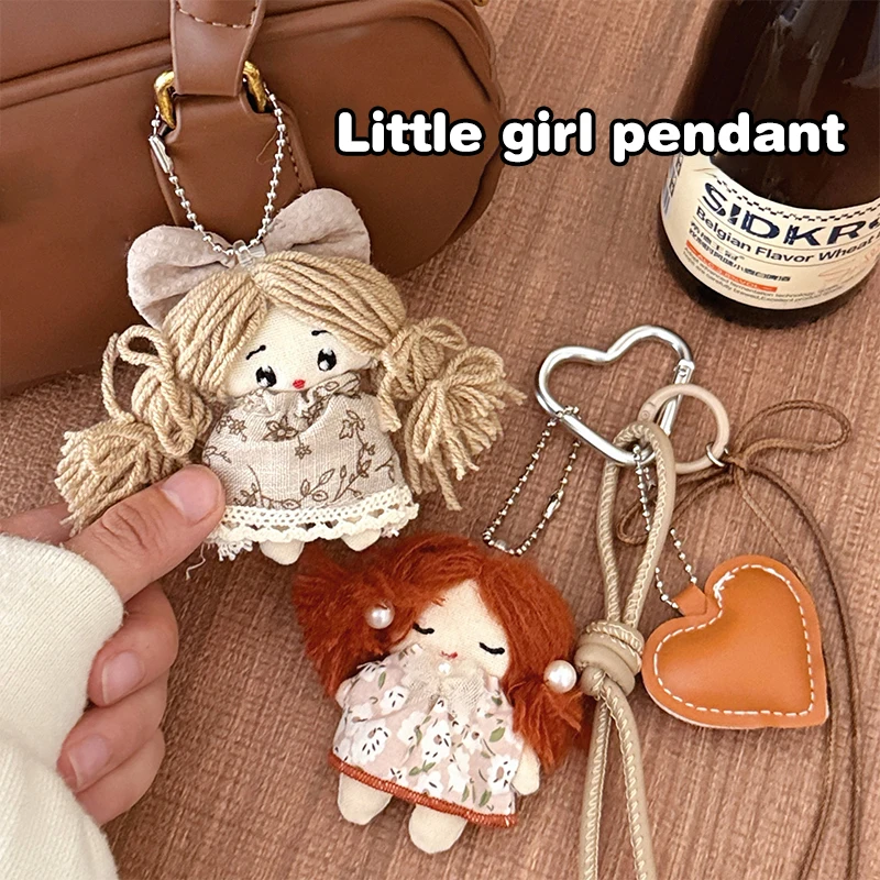 Plush Fabric Doll Keychain Cute Girl Character Pendant Handmade Soft Hanging Ornament For Backpack Purse Gift 11*8.8cm