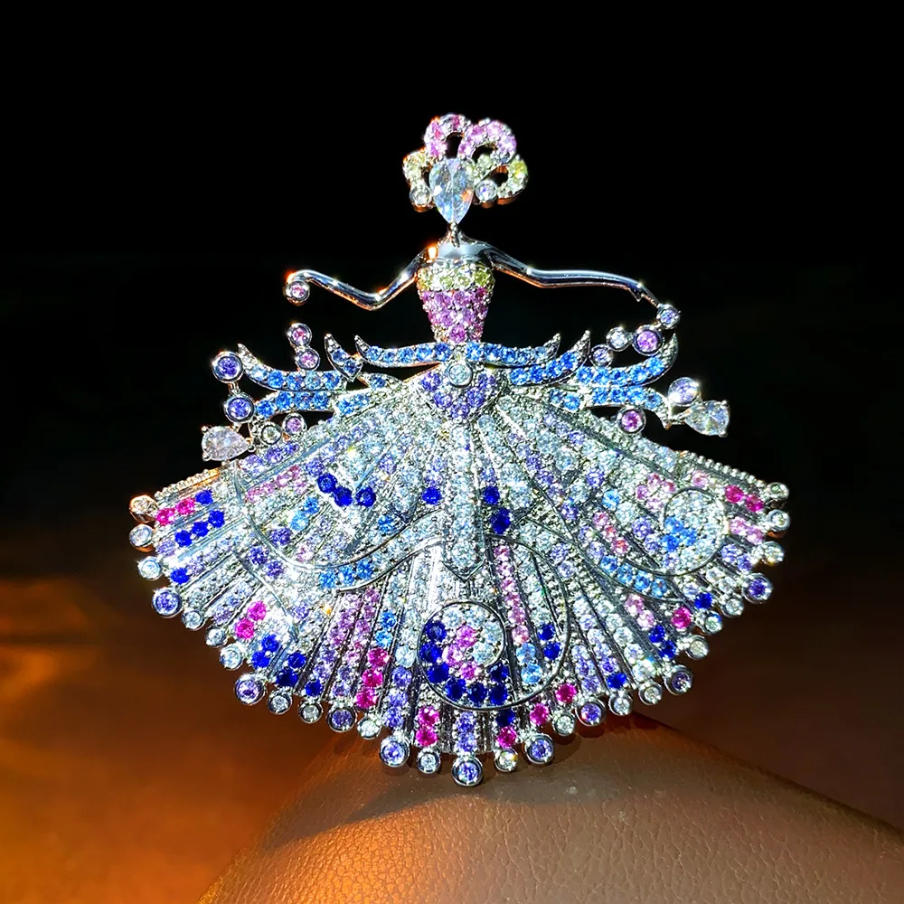 

Vintage Crystal Dancer Brooch For Women Large Carat Colorful Gemstones Pin For Coat Art Deco Jewelry Collector Statement Piece