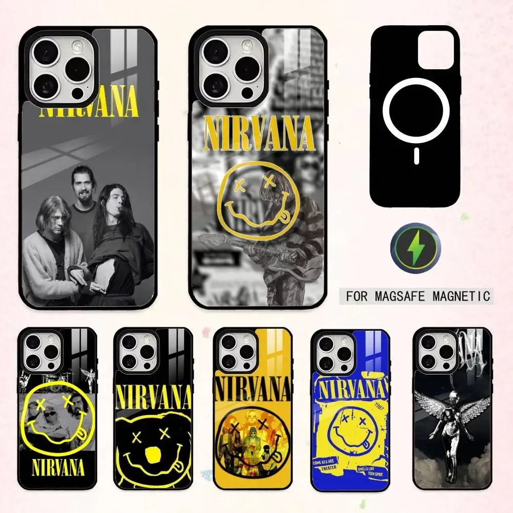 

L-Lamentably Nirvana R-Rock Band Phone Case For iPhone17,16,15,14,13,12,11 Plus,Pro Max Magnetic For Magsafe Wireless Charging