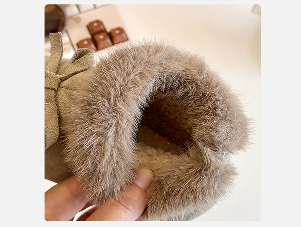 Faux Pelz Winter Schuhe Für Kinder Koreanischen Stil Dicke Warme Baumwolle Schuhe Anti-rutschig Trend Mode Kleines Mädchen plüsch Stiefel