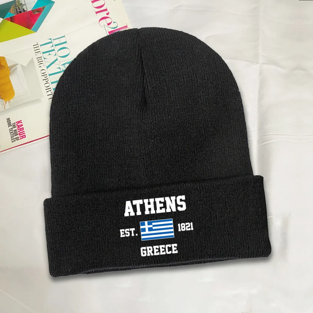 Greece EST.1821 Athens Capital Men Women Unisex Knitted Hat Winter Autumn Print Beanie Cap Warm Bonnet