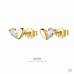 KAMIRA New 925 Sterling Silver Shiny Zircon Love Heart Small Stud Earrings Girls Ear Bone Piercing Party Jewelry Gift Female