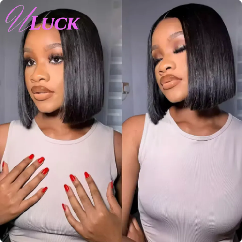 

Uluck Double Drawn Short Straight Bob Wig 100% Brazilian Human Hair Wig 300% Density 2x6 Lace Frontal Wigs Pre Plucked For Women