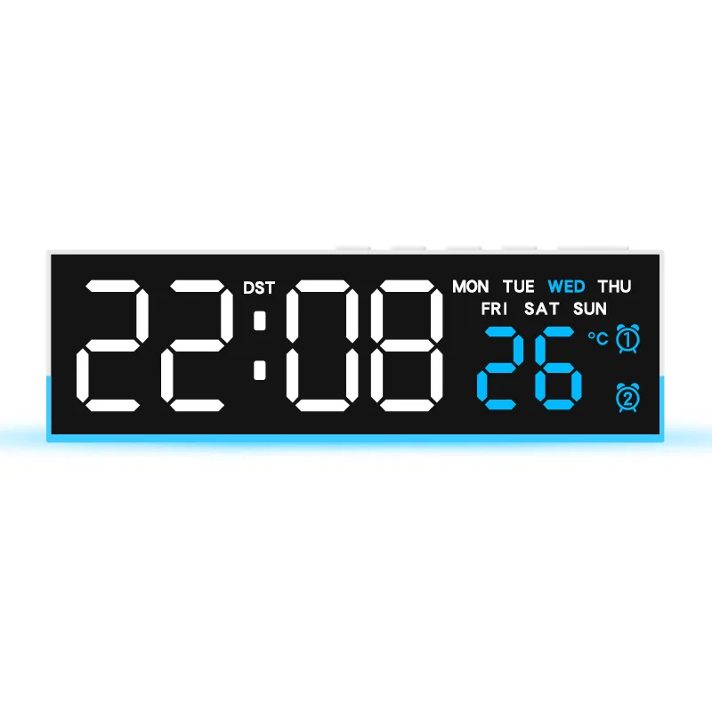 USB-betriebener digitaler Wecker mit Stimmungslicht, TEMP, Datum, Woche, 2 Alarme, automatisch dimmbar, Schlummer-Tischuhr, 12/24 Stunden, DST-LED-Uhr