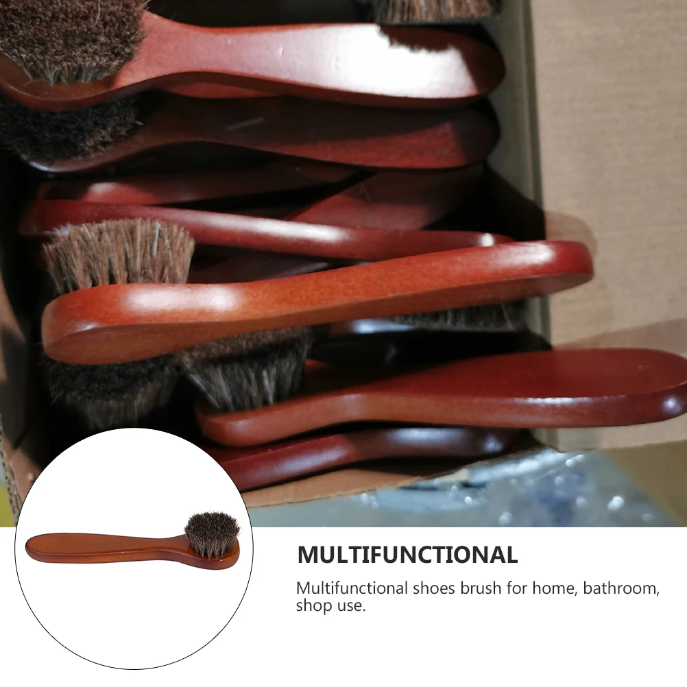 

Horse Hair Brush Wood Handle Brown Multifunctional Cleaning Tool for Shoes Beds Hats Scrubbing Brush Household Use